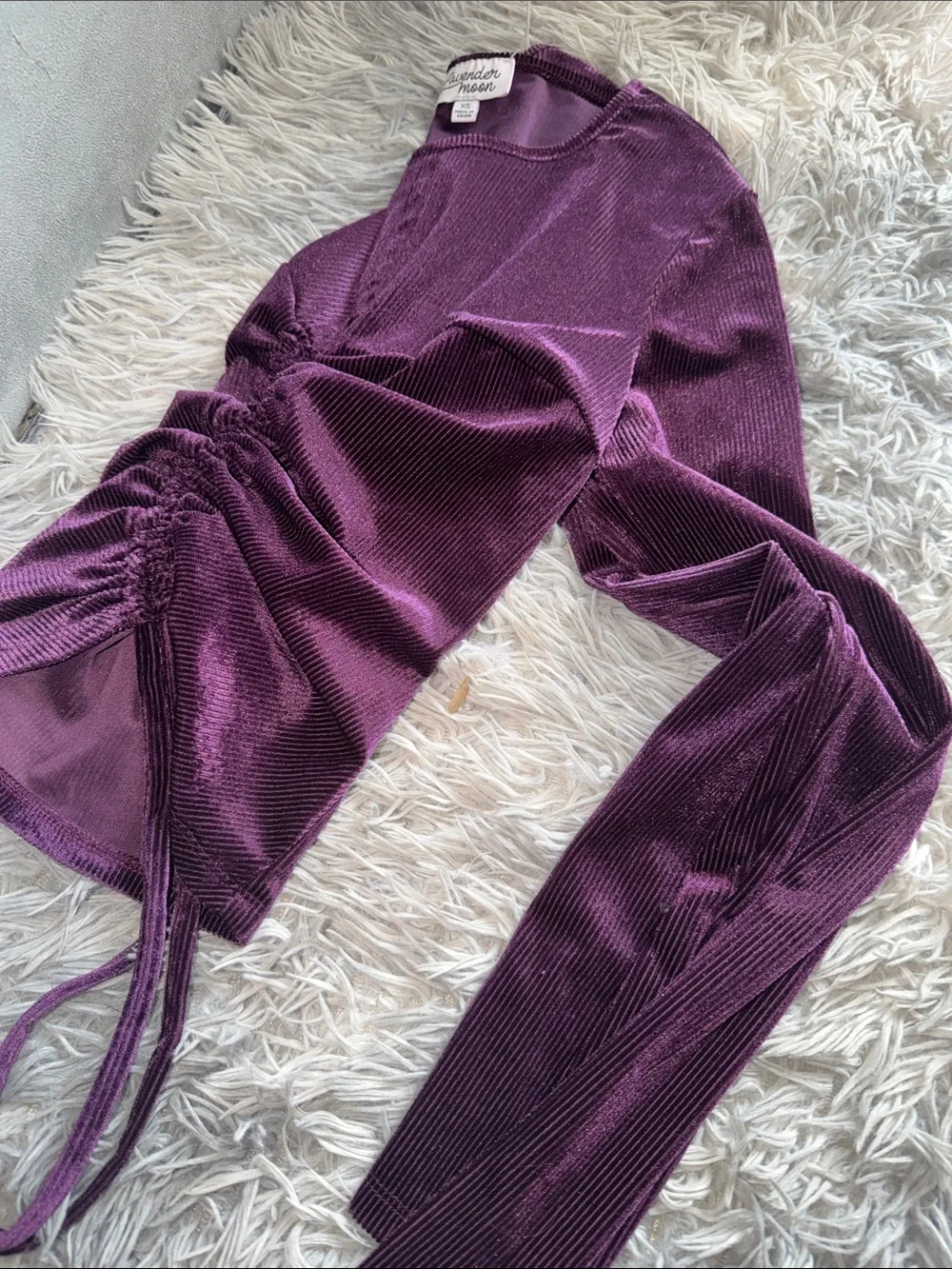 Lavender Moon Deep Purple Ruched Velvet Long-Sleeve Top